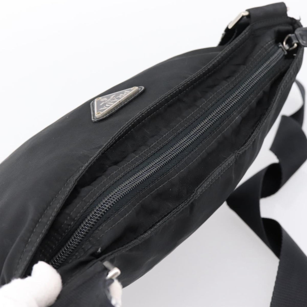 PRADA Shoulder Bag Nylon Black Silver Auth 201298