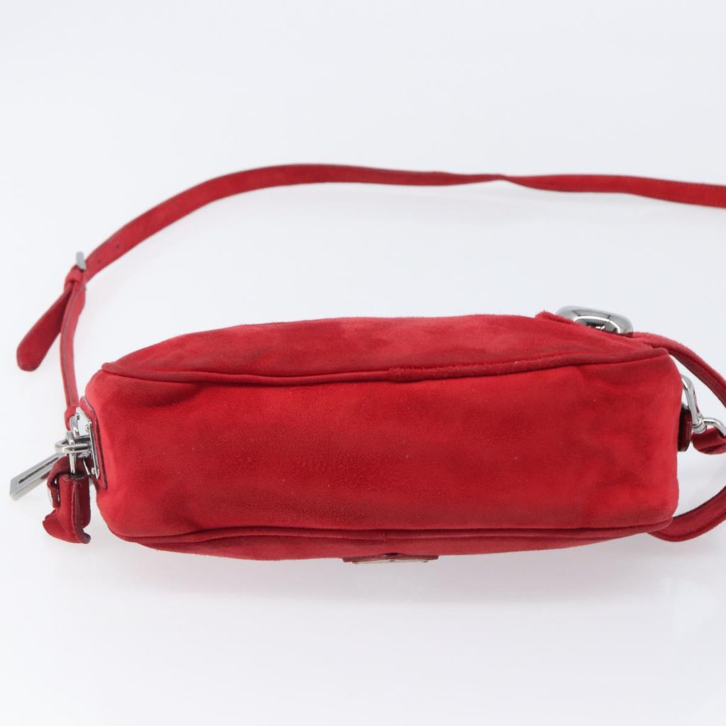 PRADA Shoulder Bag Suede Red Silver Auth 201372