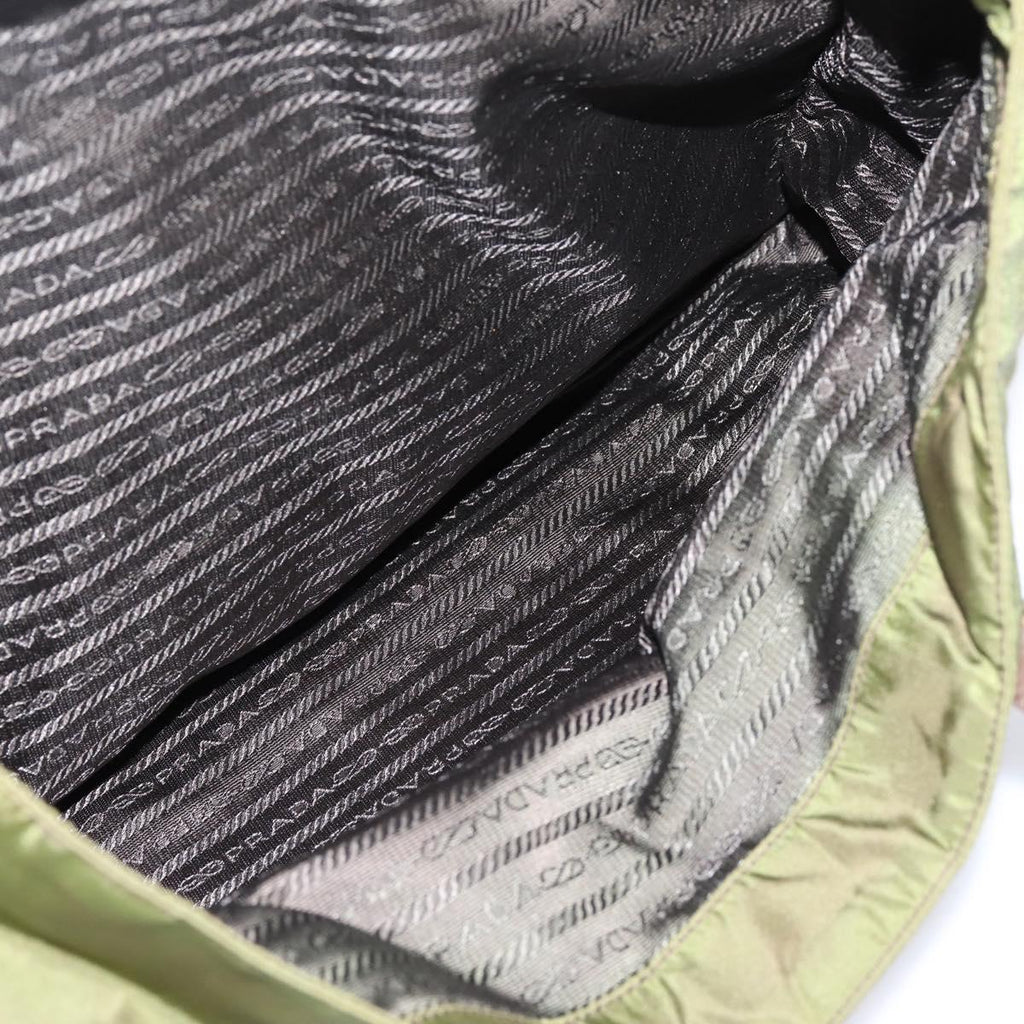 PRADA Tote Bag Nylon Khaki Silver Auth 201463