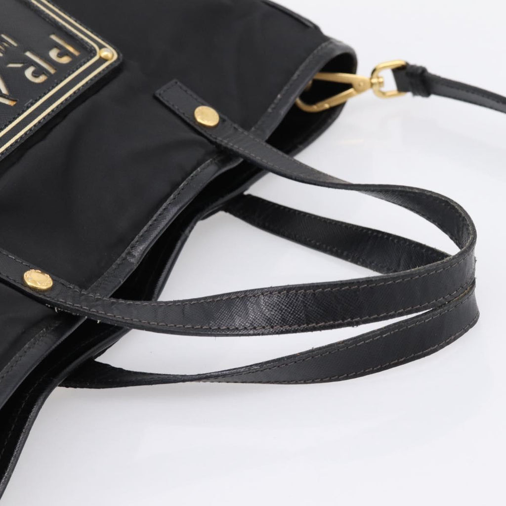 PRADA Hand Bag Nylon 2way Black Gold Tone Auth 202114