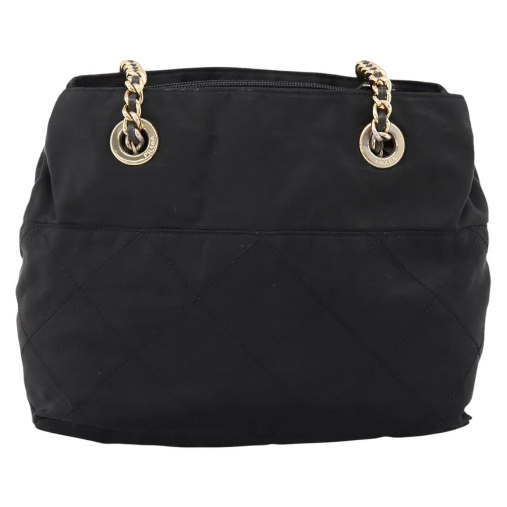PRADA Chain Shoulder Bag Nylon Black Gold Tone Auth 202186A