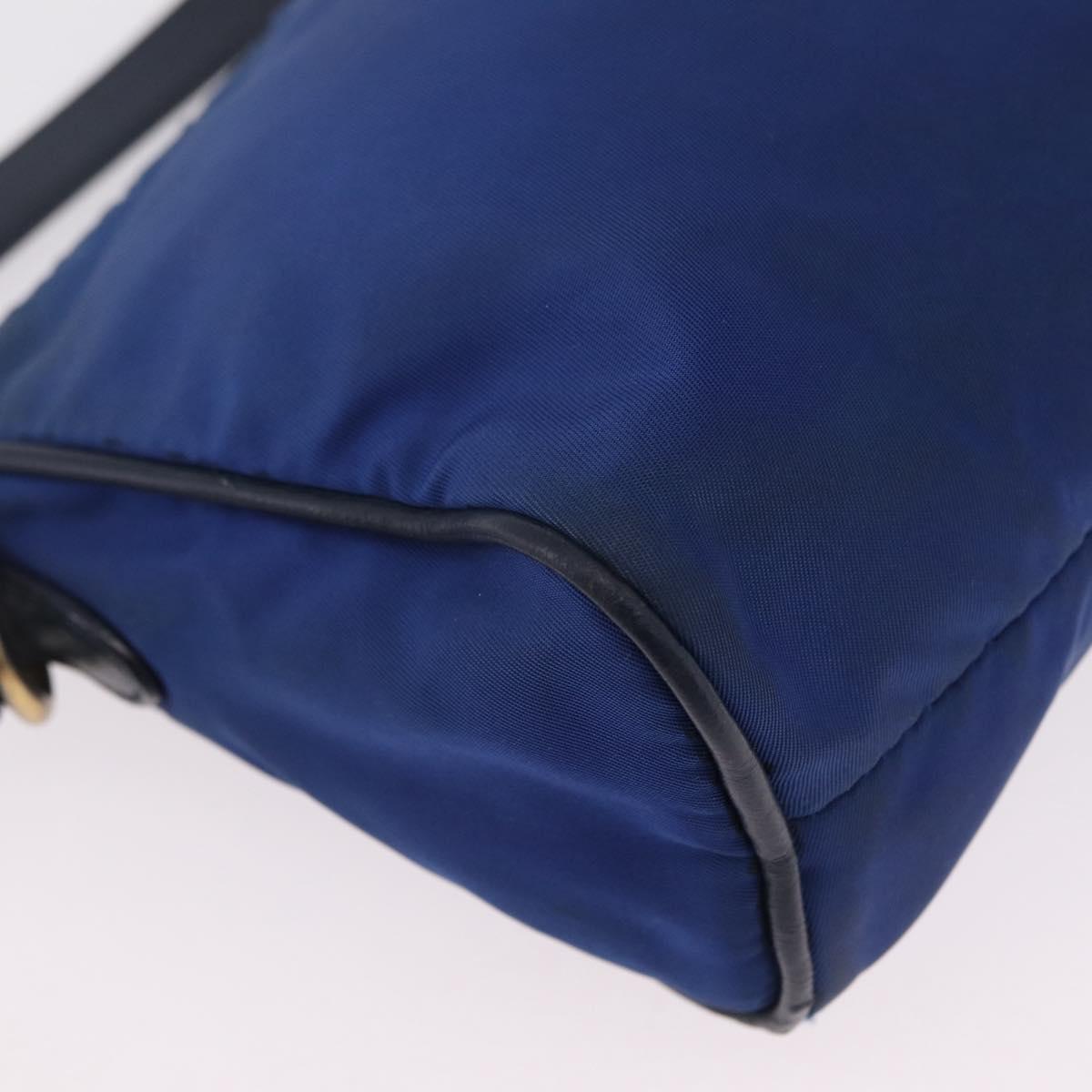 PRADA Shoulder Bag Nylon Blue Gold Auth 202491