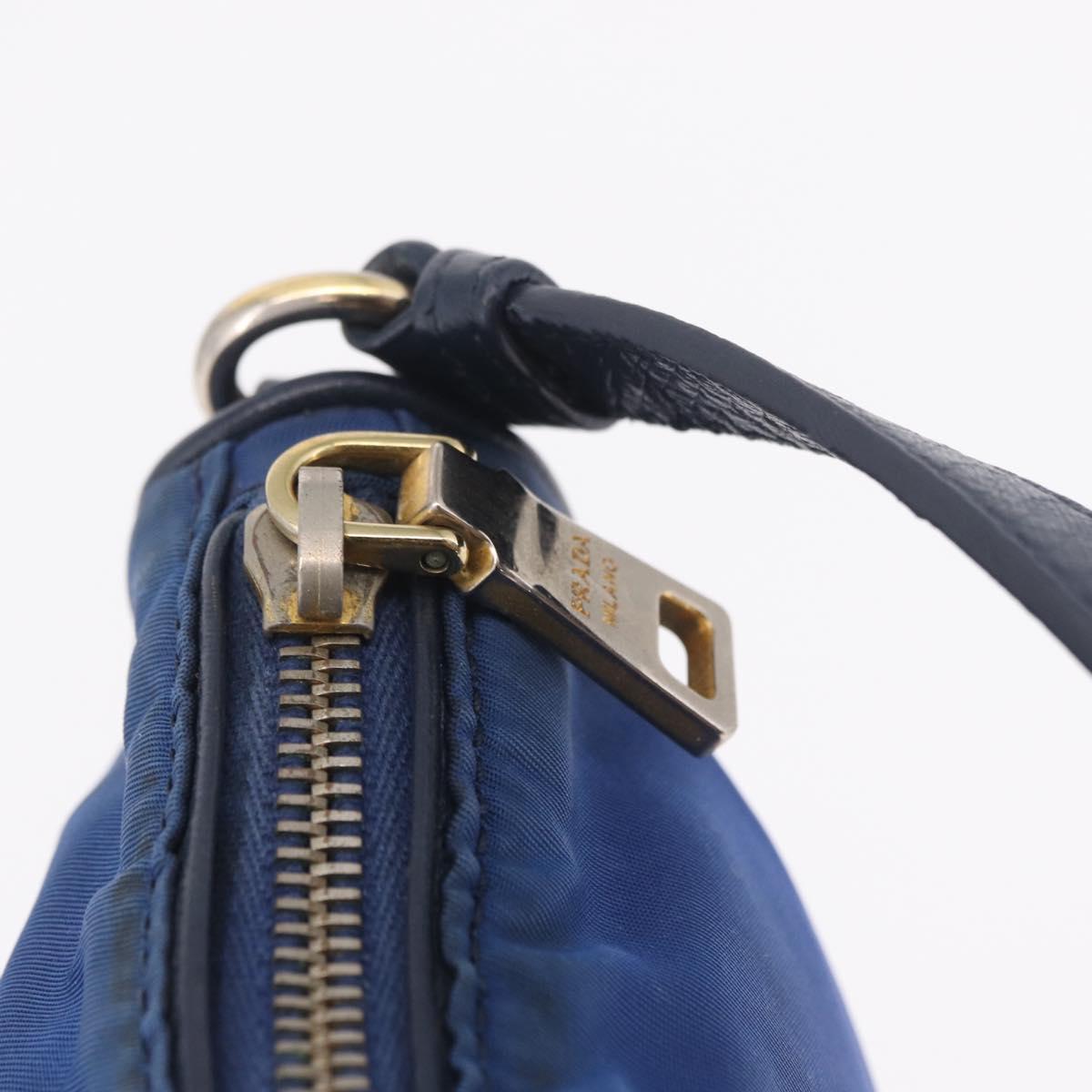 PRADA Shoulder Bag Nylon Blue Gold Auth 202491