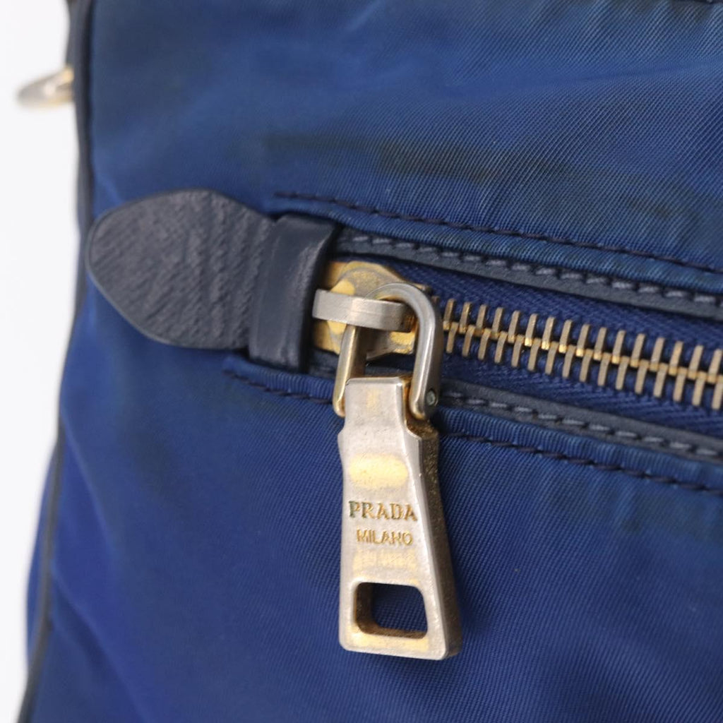 PRADA Shoulder Bag Nylon Blue Gold Auth 202491