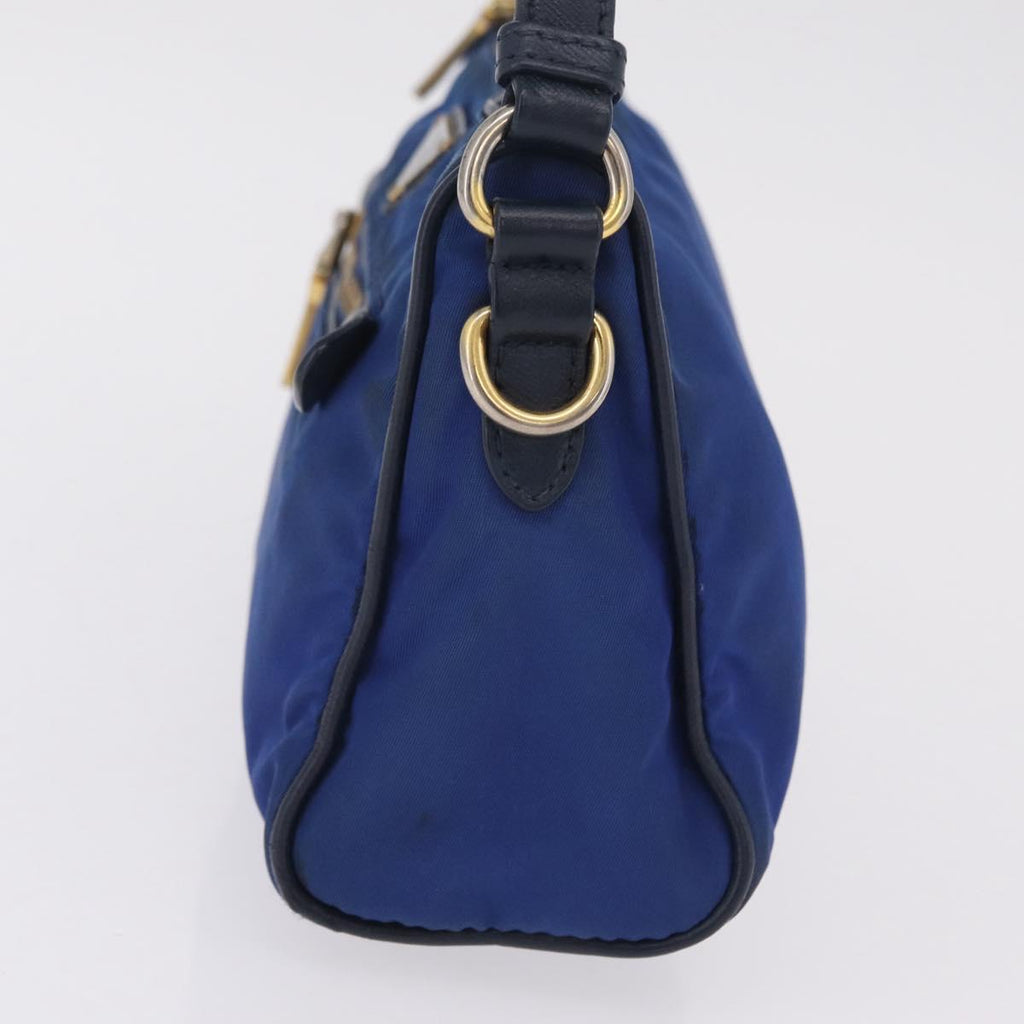 PRADA Shoulder Bag Nylon Blue Gold Auth 202491