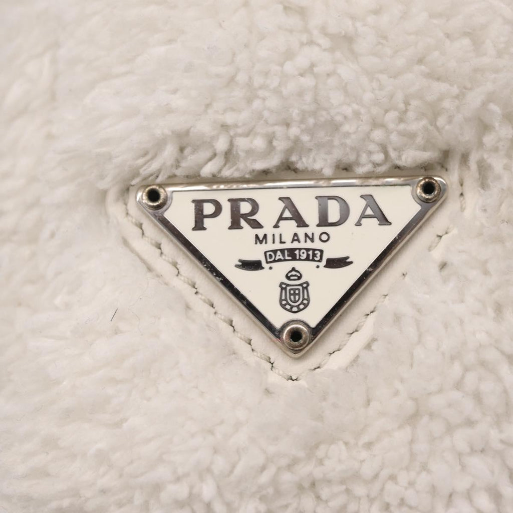 PRADA Hand Pouch Hand Bag pile White Silver Auth 202515A