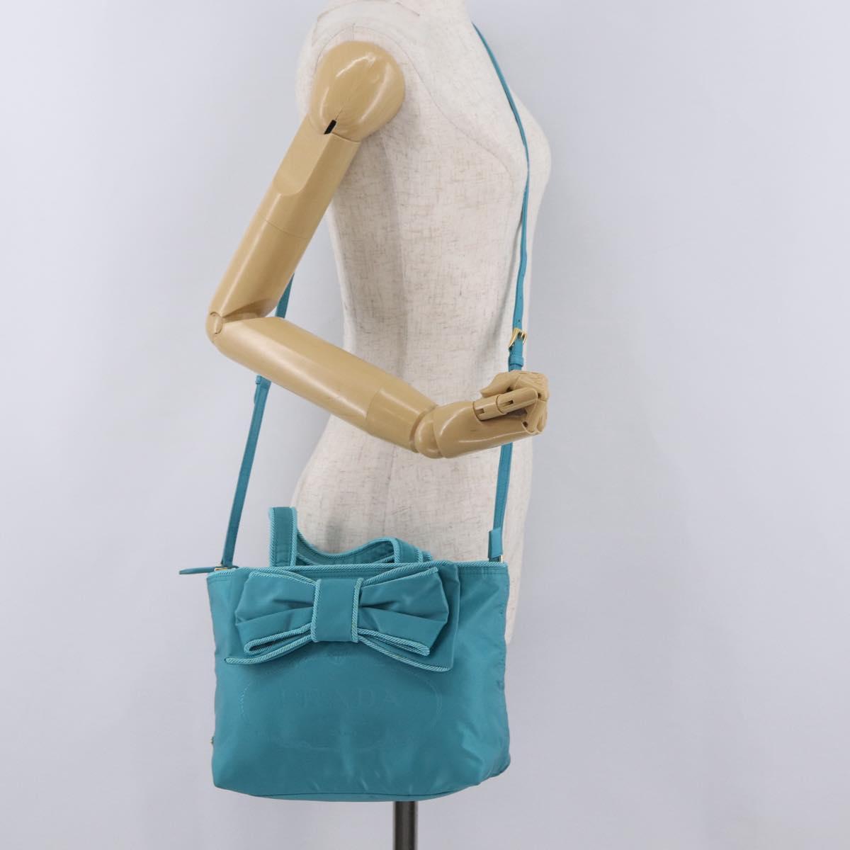 PRADA Hand Bag 2way Green Gold Auth 202518A