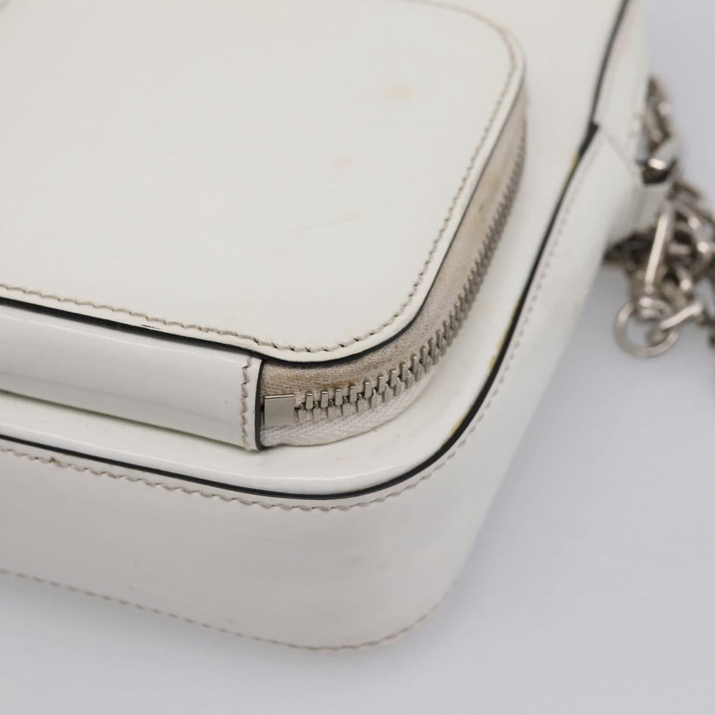 PRADA Chain Shoulder Bag Leather White Silver Auth 202662