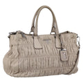 PRADA Gathered Hand Bag Leather 2way Ivory Silver Auth 202895A