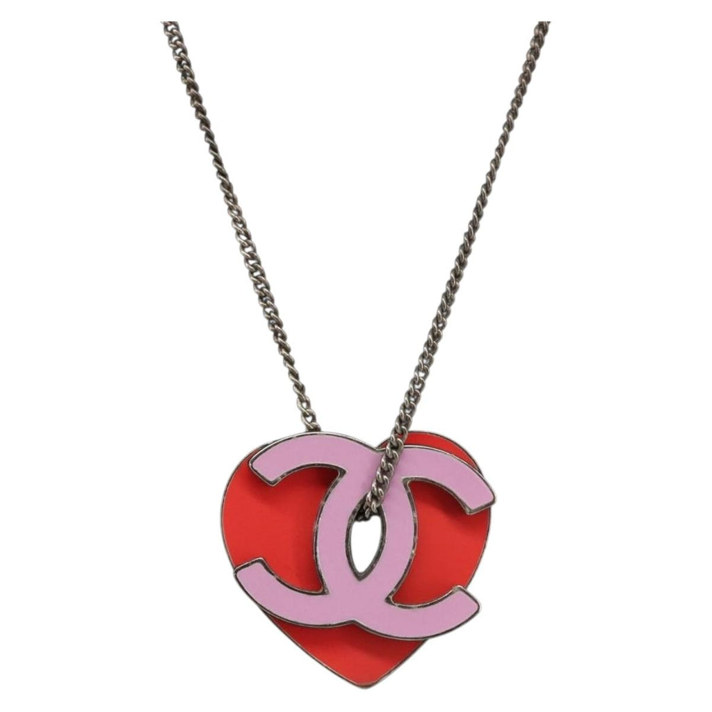 CHANEL Necklace Metal Pink CC Auth 203054