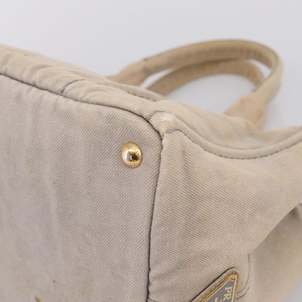 PRADA Canapa MM Hand Bag Canvas Gray Gold Auth 203427