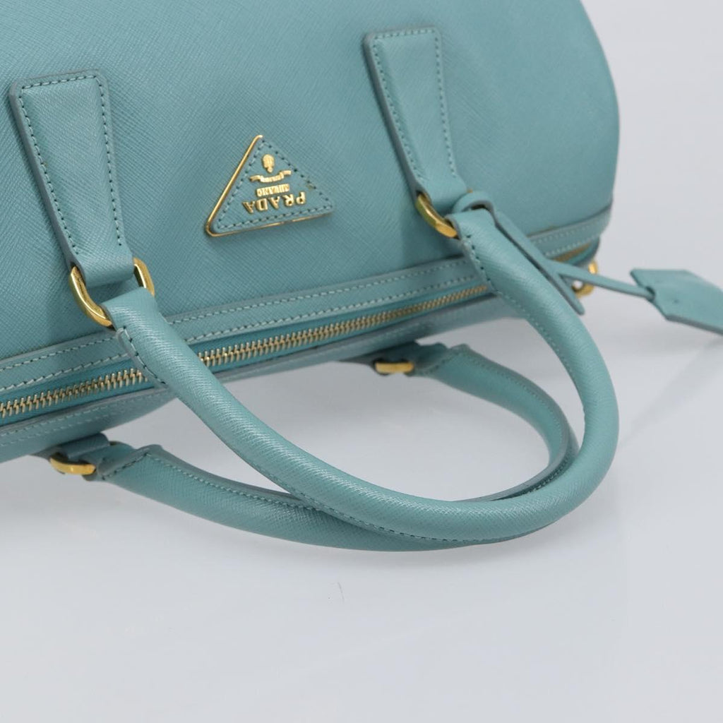 PRADA Boston Bag Saffiano leather 2way Light Blue Gold Auth 203450M