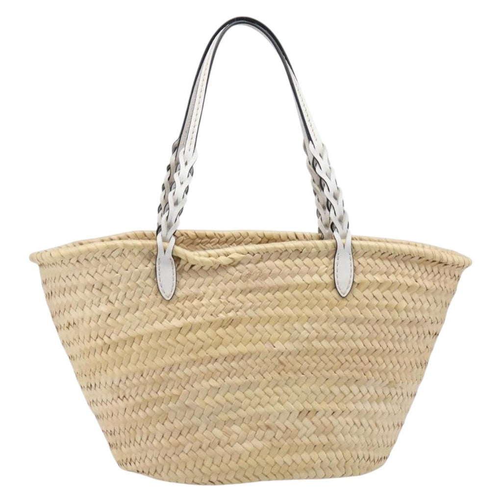 PRADA Woven Palm Tote Bag Raffia Beige Auth 203649M