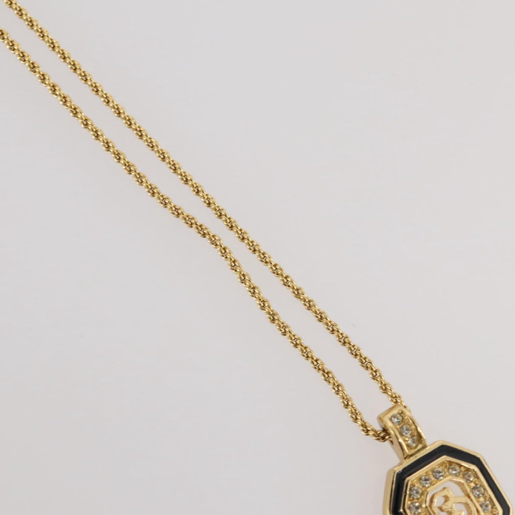 Christian Dior Rhinestone Necklace metal Gold Tone Auth 203860