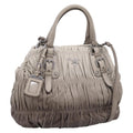 PRADA Gathered Hand Bag Leather 2way Gray Silver Auth 204095V