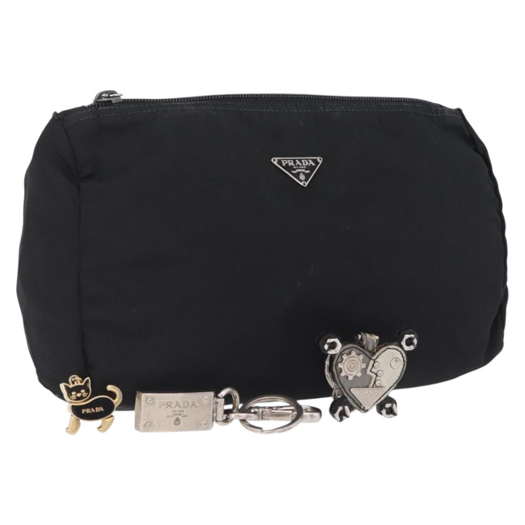 PRADA Pouch Nylon 4 Set Black Silver gold Auth 204250