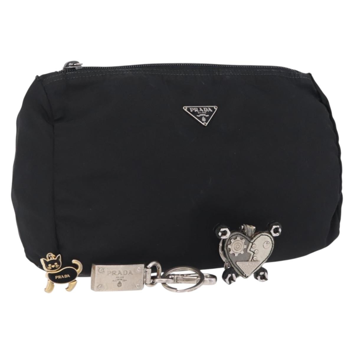 PRADA Pouch Nylon 4 Set Black Silver gold Auth 204250