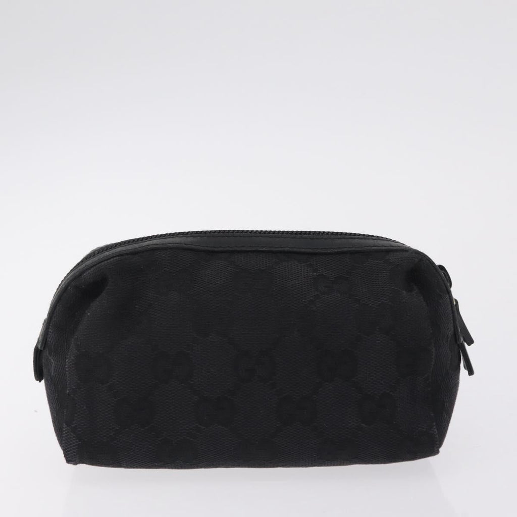 GUCCI GG Canvas Pouch Leather metal 5 Set Beige Silver black Auth 204257