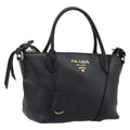 PRADA Hand Bag Leather 2way Black Gold Tone Auth 204580M