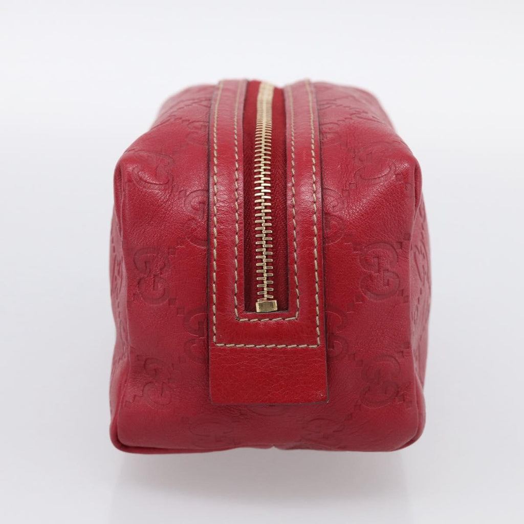GUCCI GuccissimaGG Cosmetics Pouch Leather Red Gold Tone 153227 Auth 204633V