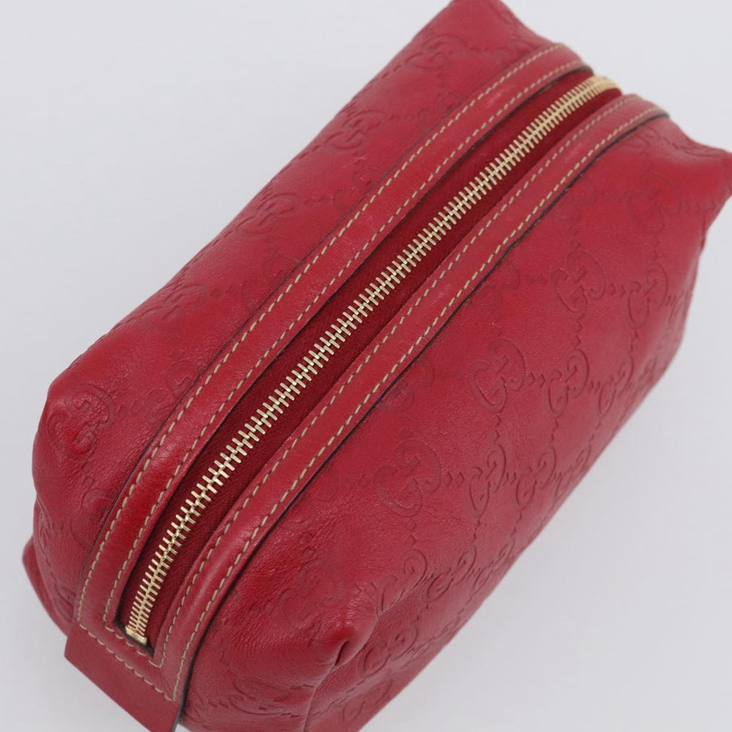 GUCCI GuccissimaGG Cosmetics Pouch Leather Red Gold Tone 153227 Auth 204633V