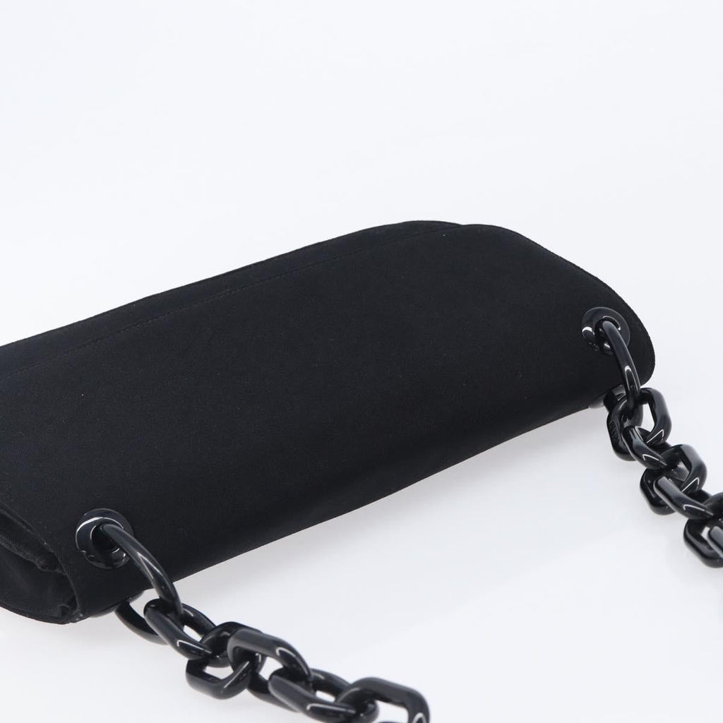 PRADA Plastic Chain Shoulder Bag Cotton Black Auth 204708V