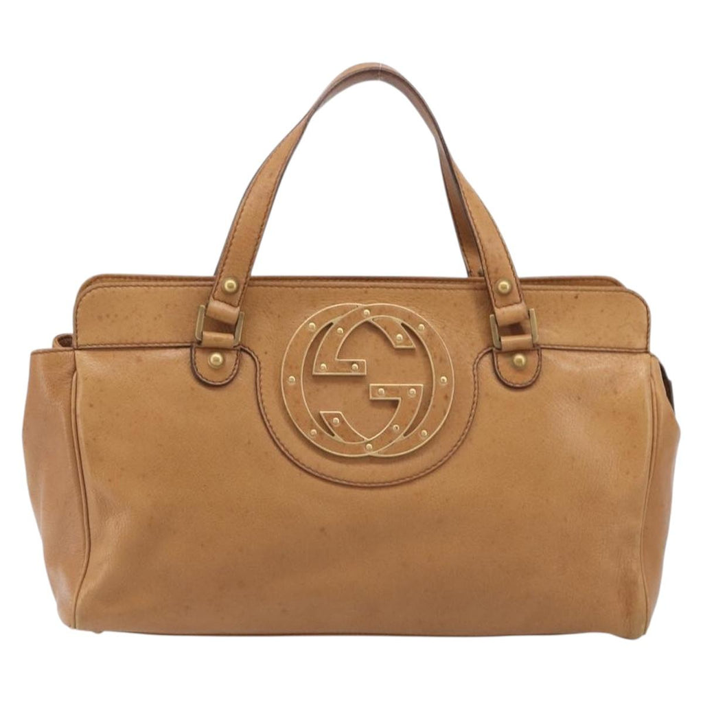 GUCCI Interlocking Hand Bag Leather Brown Gold 121551 Auth 205024