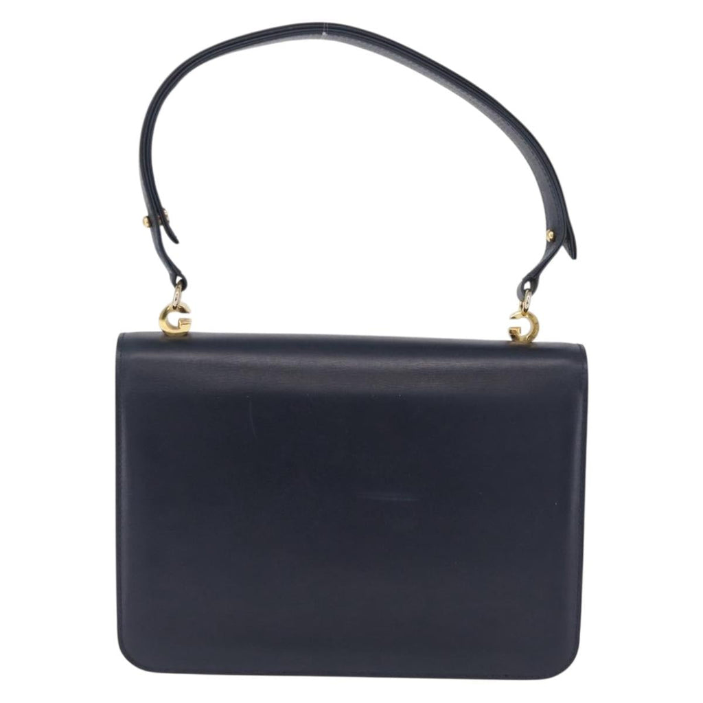 GUCCI Shoulder Bag Leather Navy Gold Auth 205027