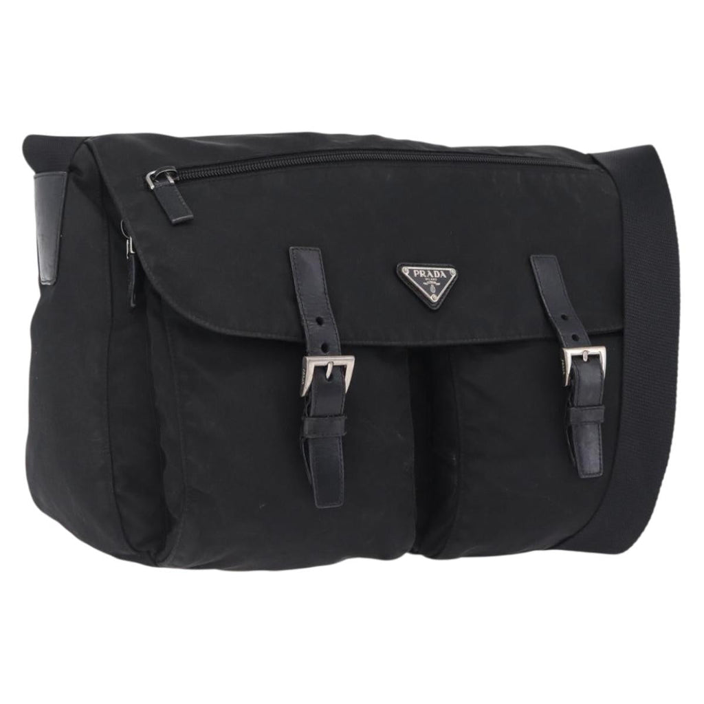 PRADA Shoulder Bag Nylon Black Silver Auth 205048