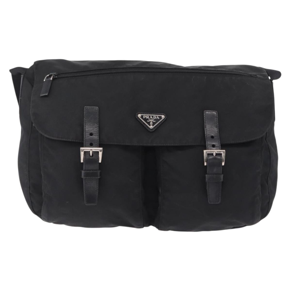 PRADA Shoulder Bag Nylon Black Silver Auth 205048