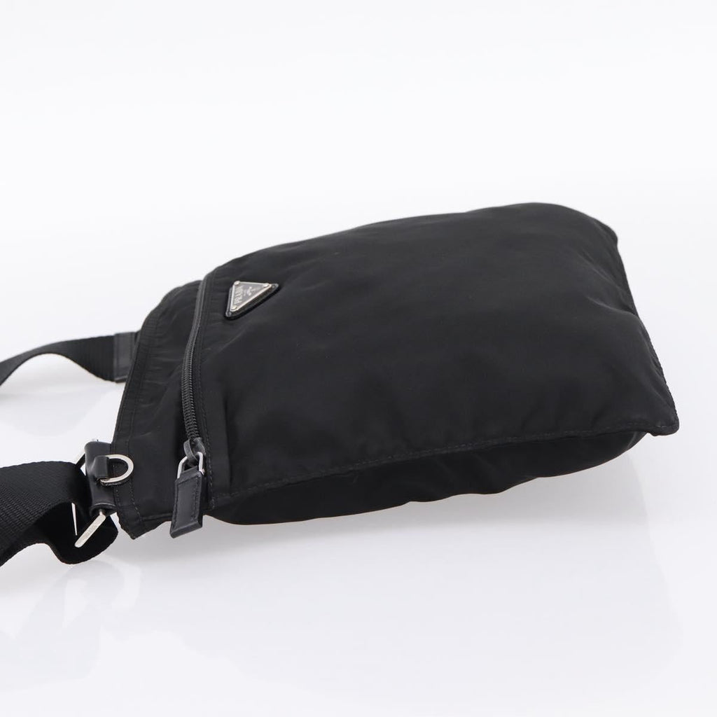 PRADA Shoulder Bag Nylon Black Silver Auth 205175A