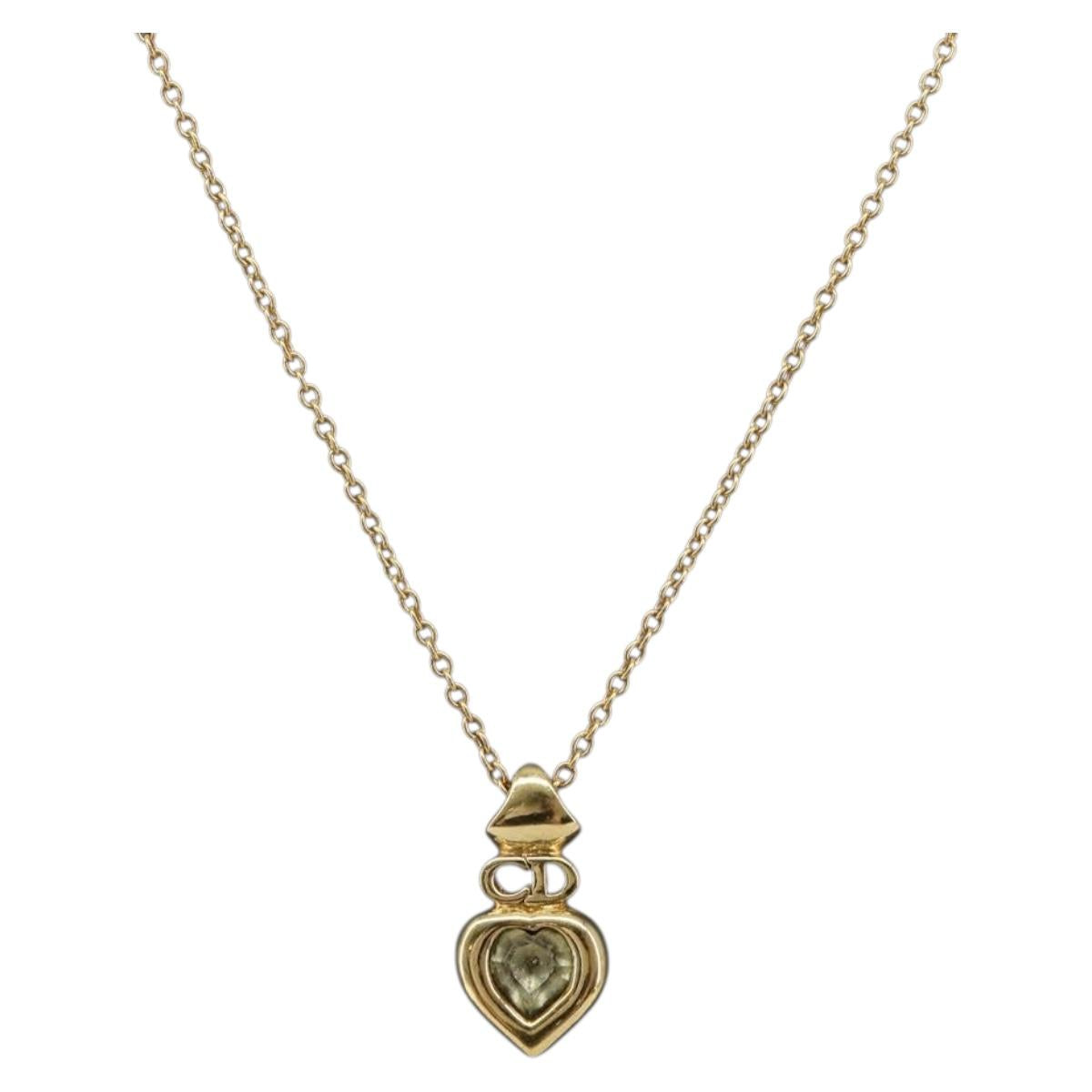 Christian Dior Heart Stone Necklace metal Gold Auth 205471
