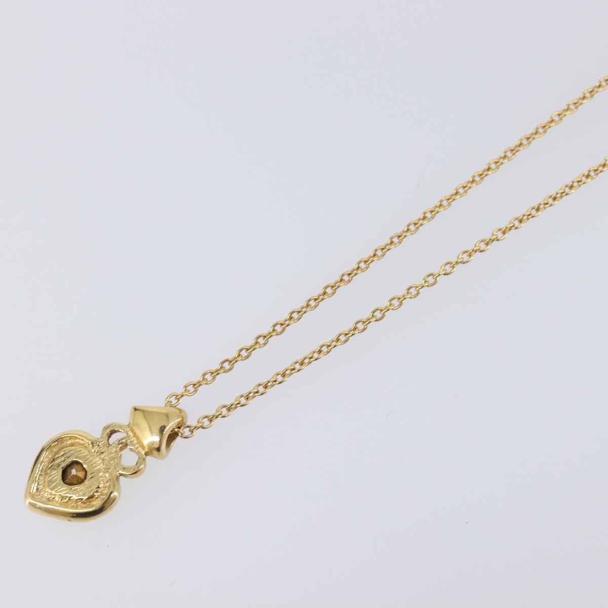 Christian Dior Heart Stone Necklace metal Gold Auth 205471
