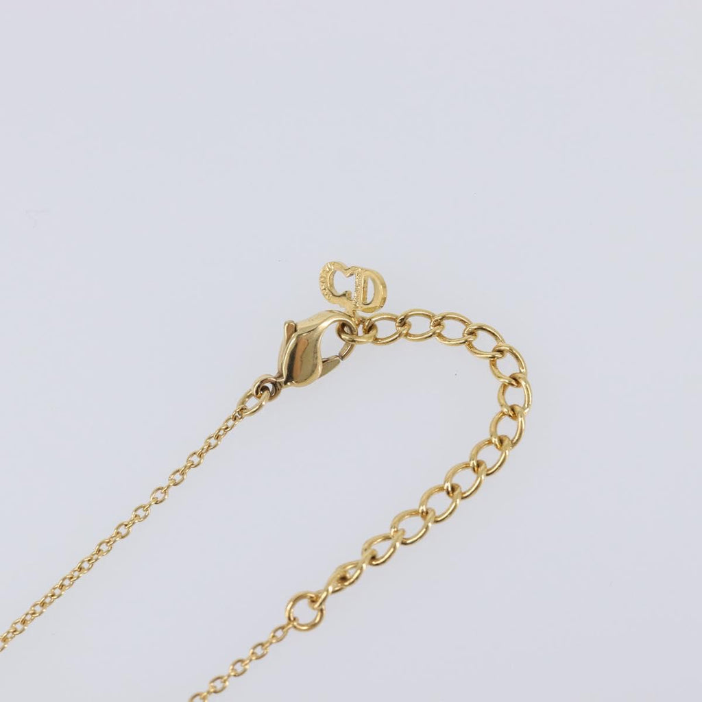 Christian Dior Heart Stone Necklace metal Gold Auth 205471