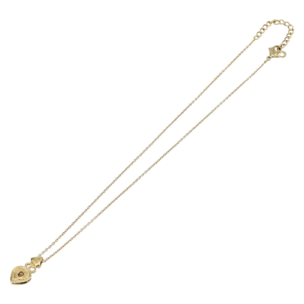 Christian Dior Heart Stone Necklace metal Gold Auth 205471