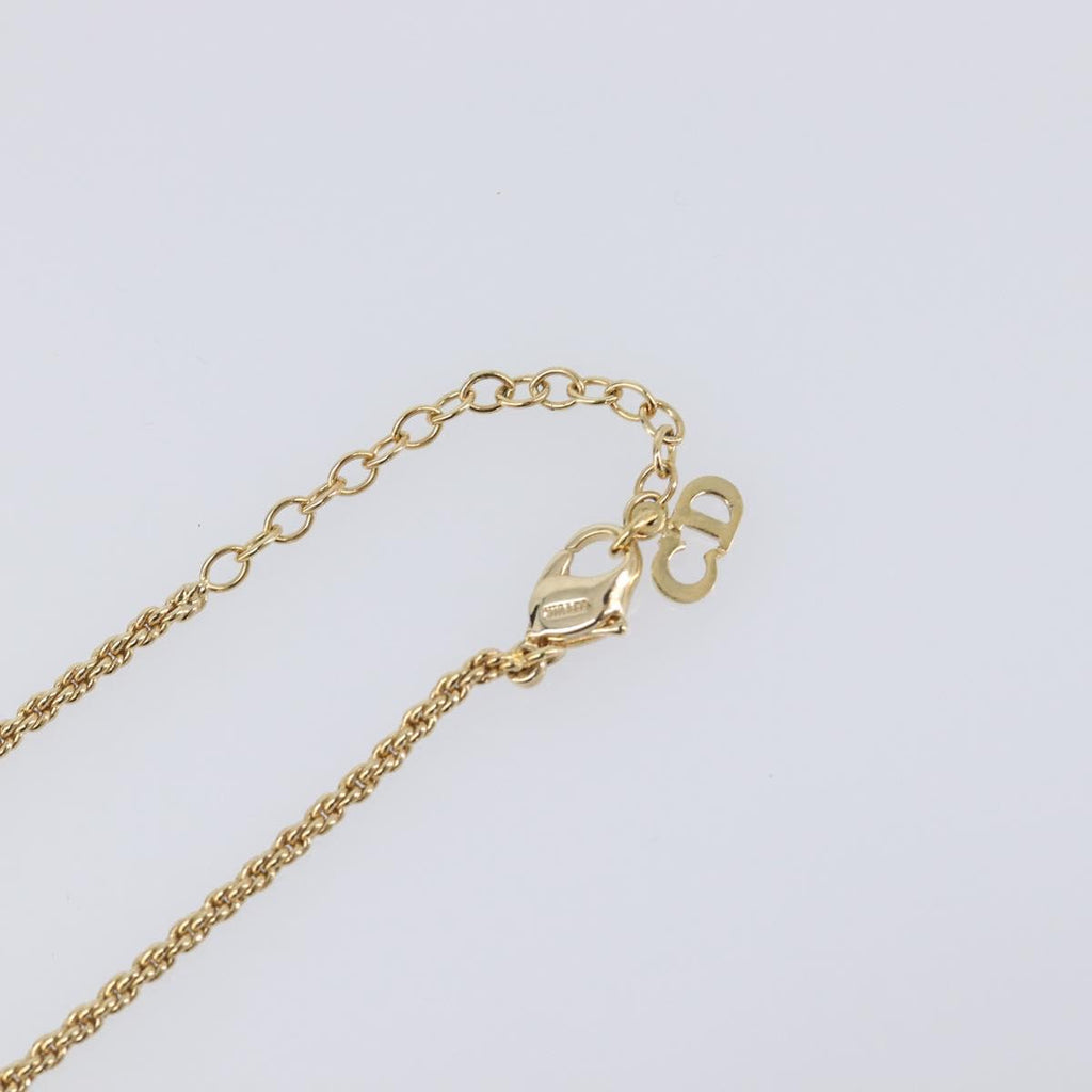 Christian Dior CD Stone Necklace metal Gold Auth 205476