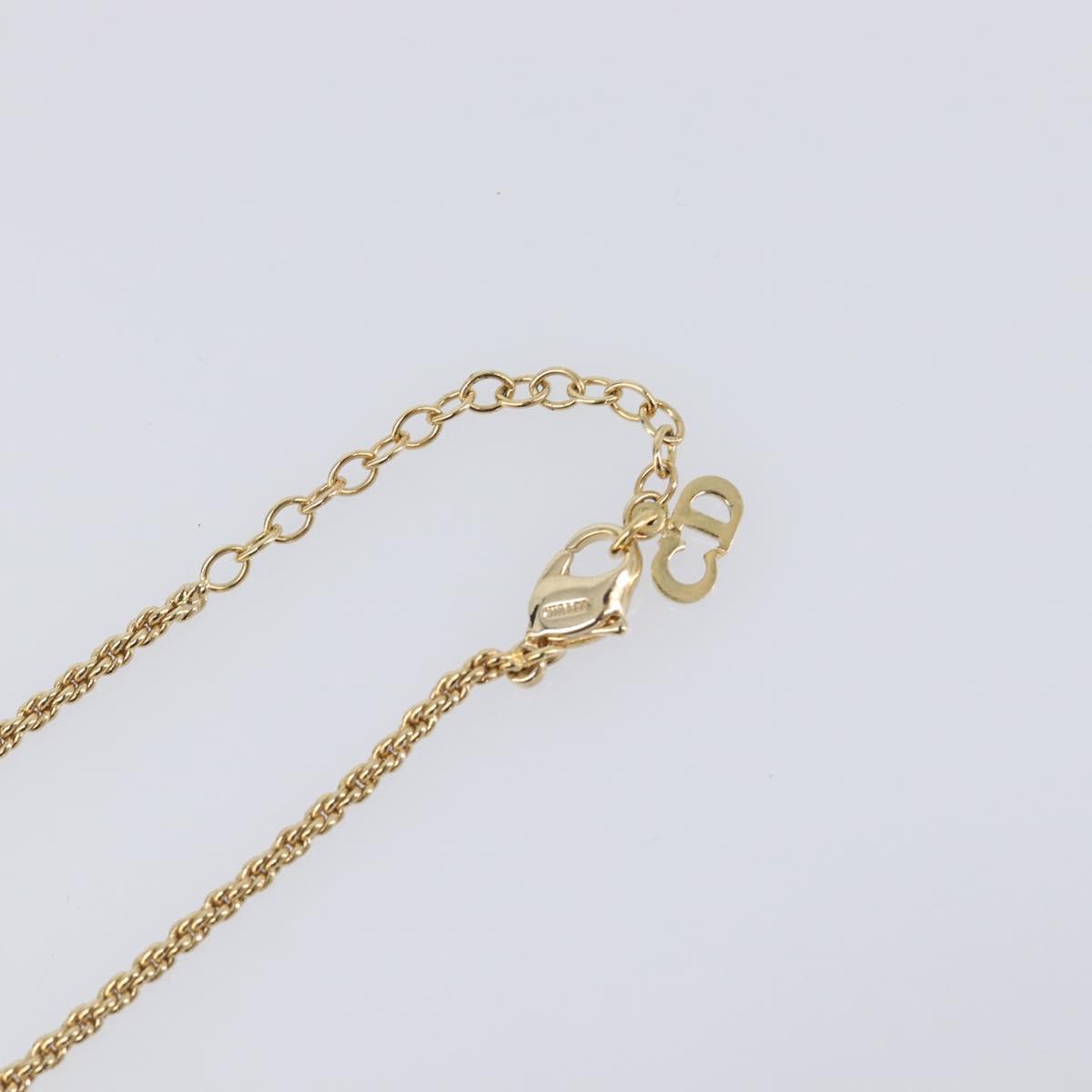 Christian Dior CD Stone Necklace metal Gold Auth 205476