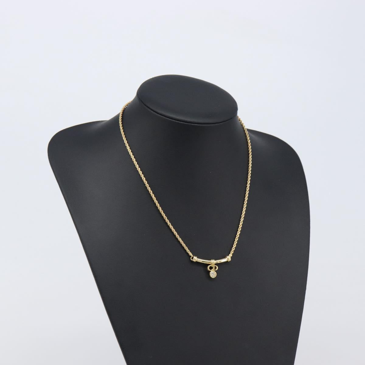 Christian Dior CD Stone Necklace metal Gold Auth 205476