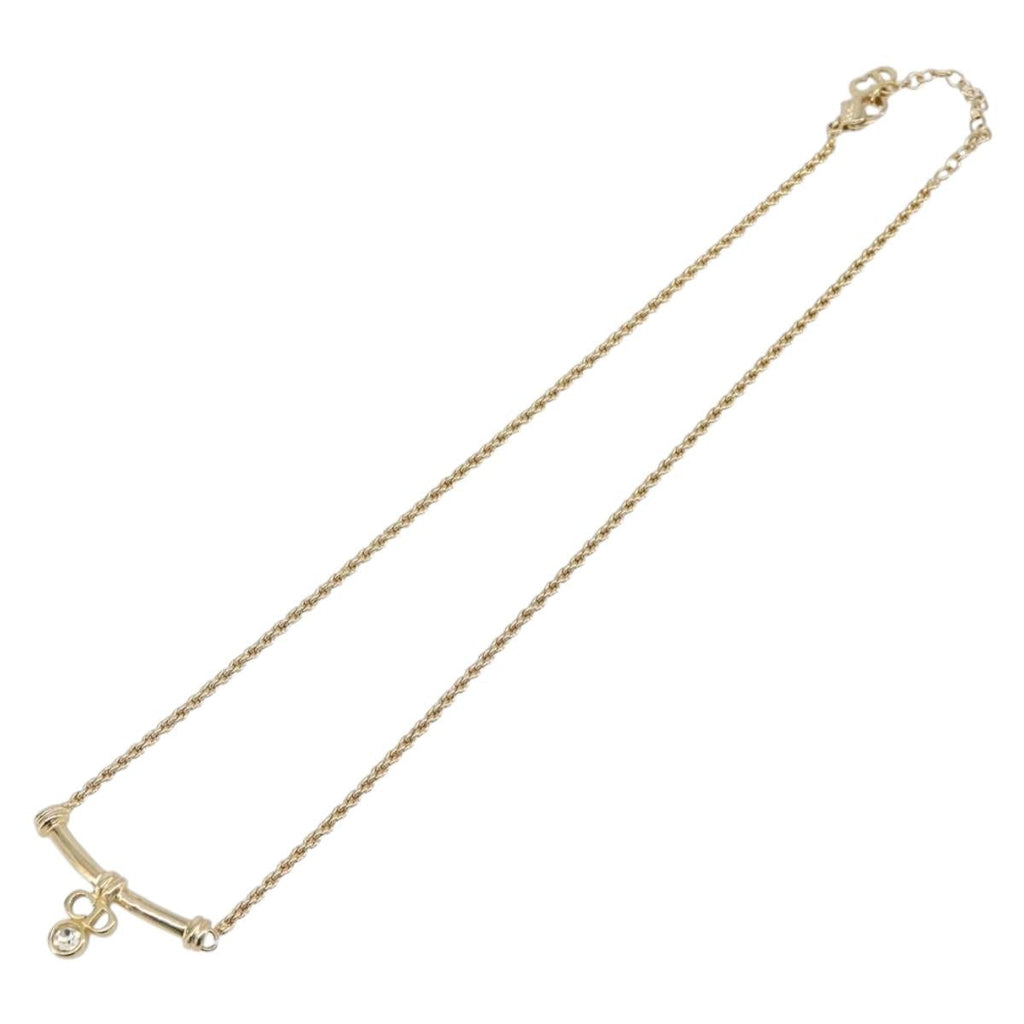 Christian Dior CD Stone Necklace metal Gold Auth 205476