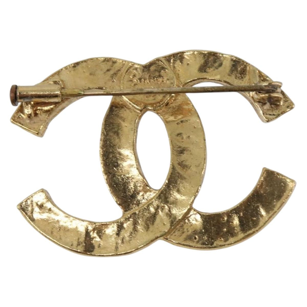 CHANEL Cocostone Brooch metal Gold CC Auth 205477M