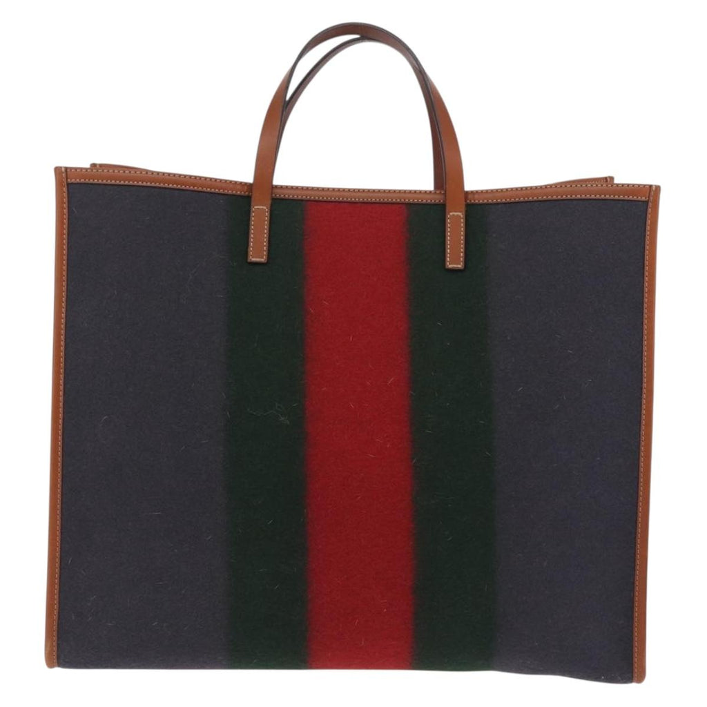 GUCCI Web Sherry Line Hand Bag Wool Gray Silver 295266 Auth 205906V
