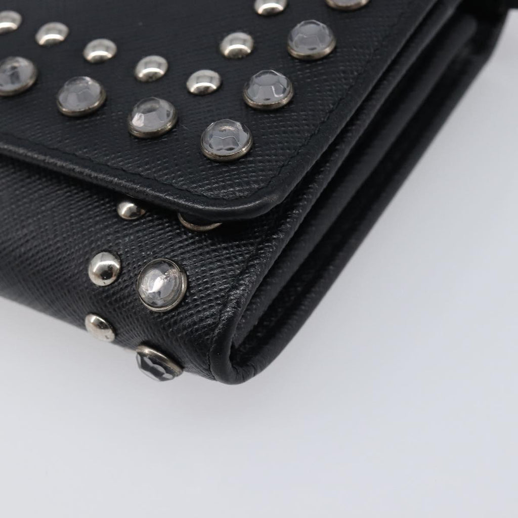 PRADA Shoulder Wallet Safiano leather Black Silver Auth 206147V