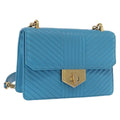 PRADA Chain Shoulder Bag Leather Blue Gold Auth 206268V