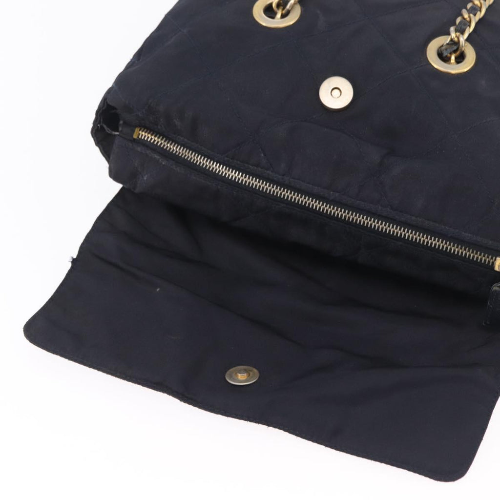 PRADA Chain Shoulder Bag Nylon Navy Gold Auth 206423
