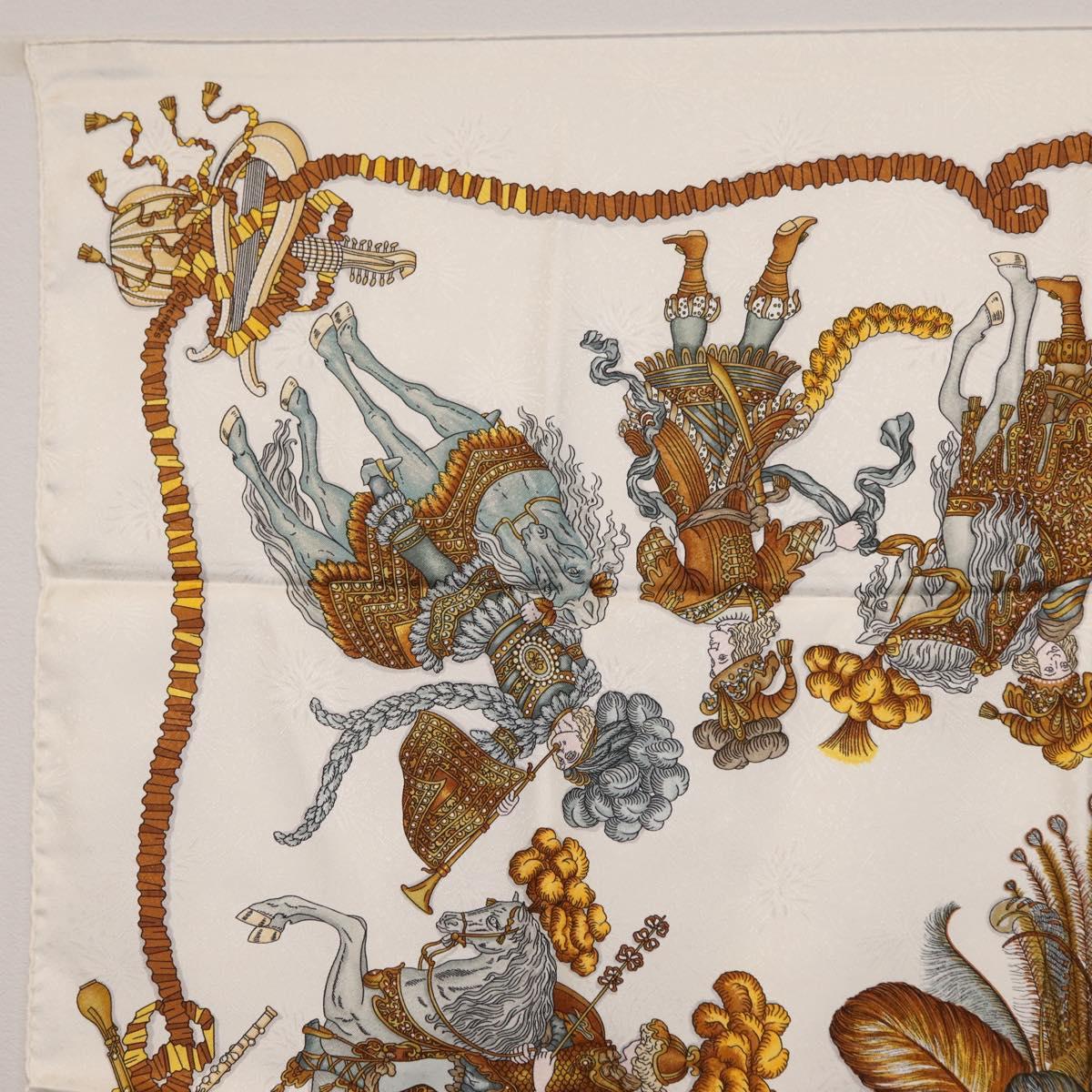 HERMES Carre 90 Scarf ”LES FETES DU ROI SOLEIL” Silk White Auth 206431