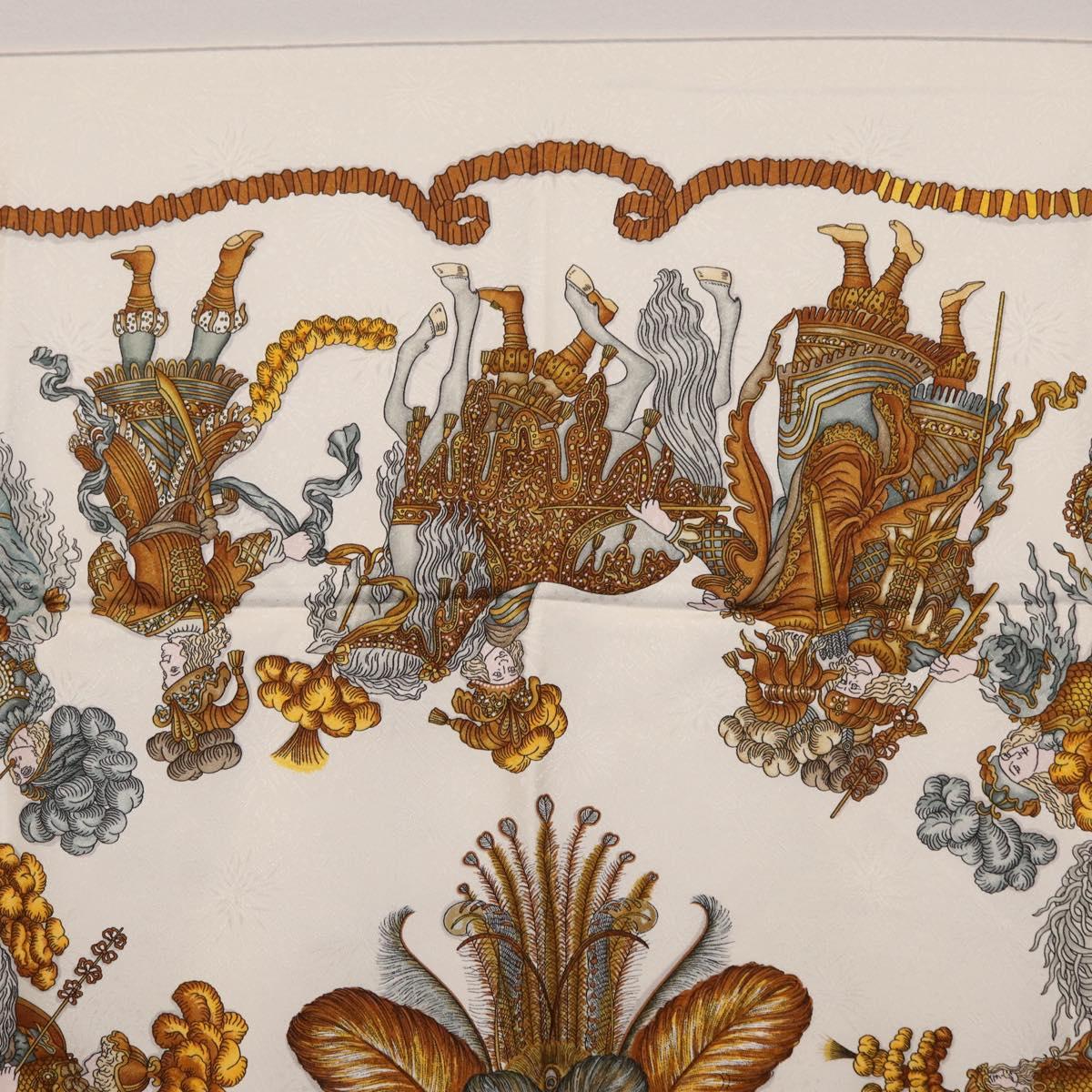 HERMES Carre 90 Scarf ”LES FETES DU ROI SOLEIL” Silk White Auth 206431