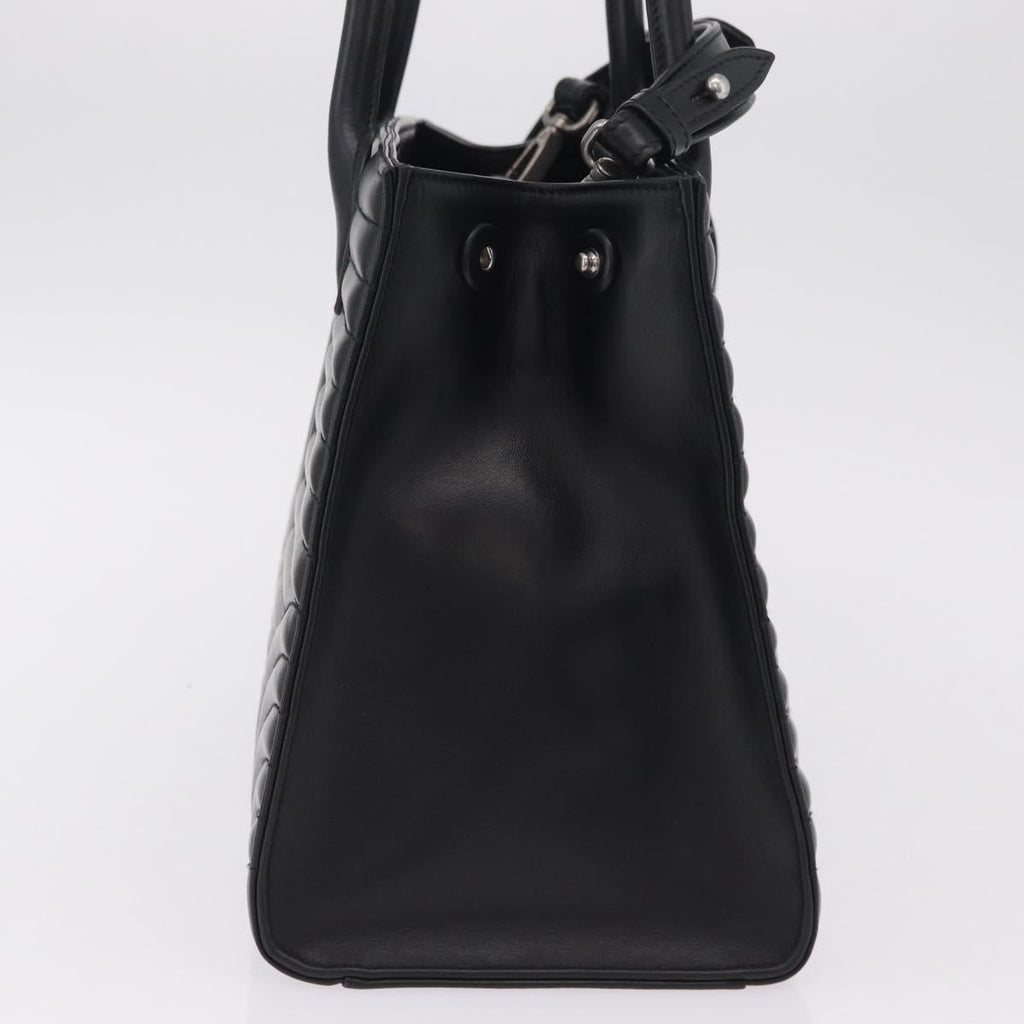 PRADA Hand Bag Leather 2way Black Silver Auth 206472M