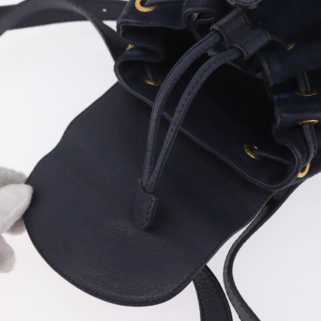 GUCCI Bamboo Backpack Suede Navy Gold 003 1998 0030 Auth 206490
