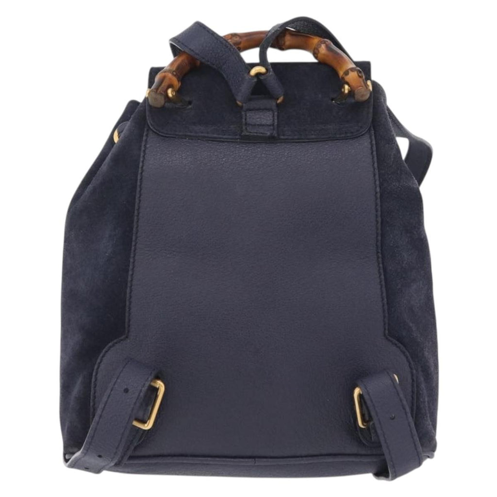 GUCCI Bamboo Backpack Suede Navy Gold 003 1998 0030 Auth 206490