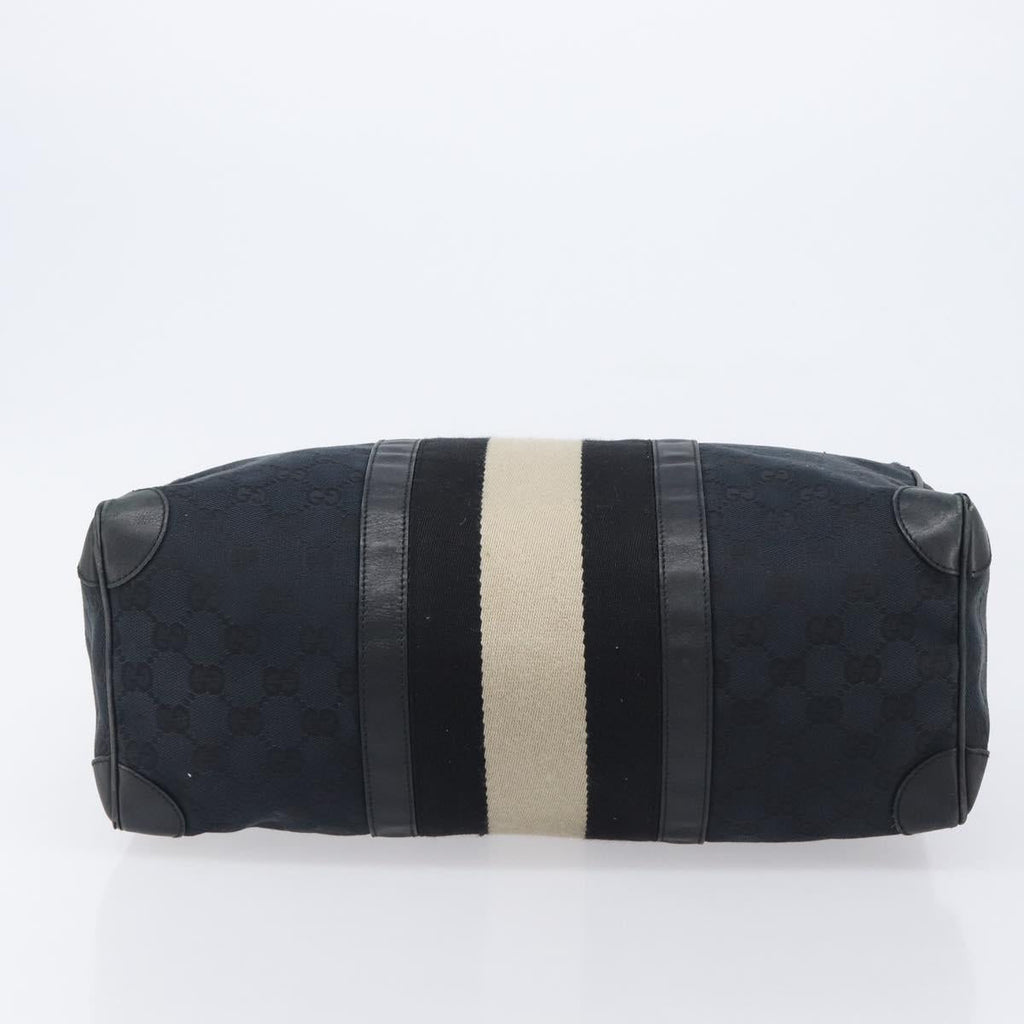 GUCCI GG Canvas Sherry Line Hand Bag Black Silver 000 0846 Auth 206535